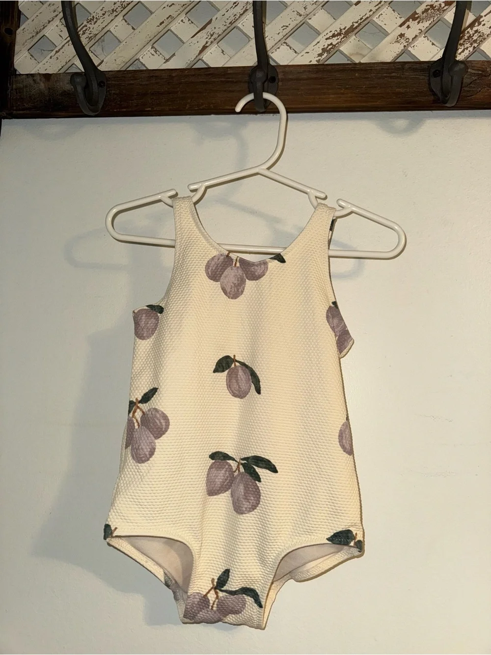 H&M Cream One-Piece Swimsuit with Lavender Fruit Print